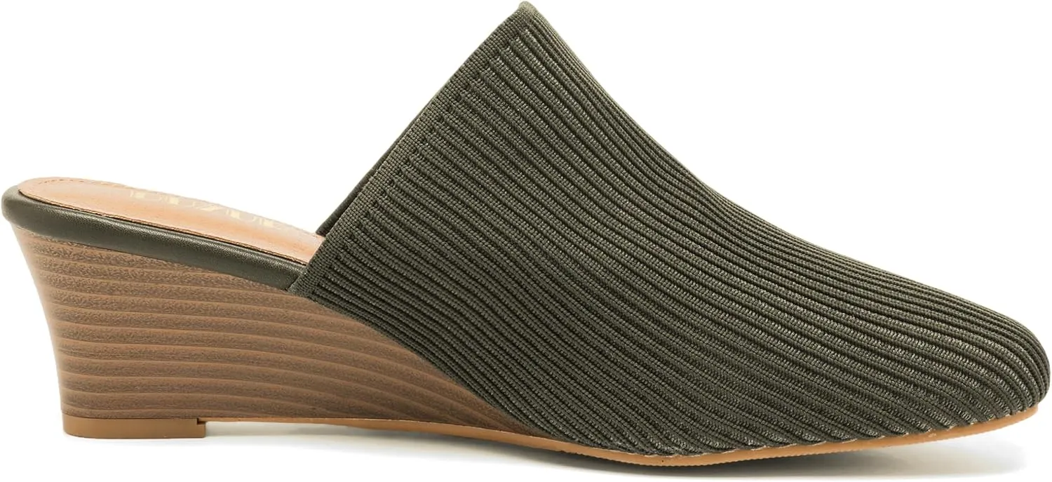 Womens Stacked Heel Wedges Knitted Heeled Mules,Ladies High Heel Slip on Comfortable Trendy Dressy Casual Fancy Holiday Going Out Everyday Crochet Elegant Shoe