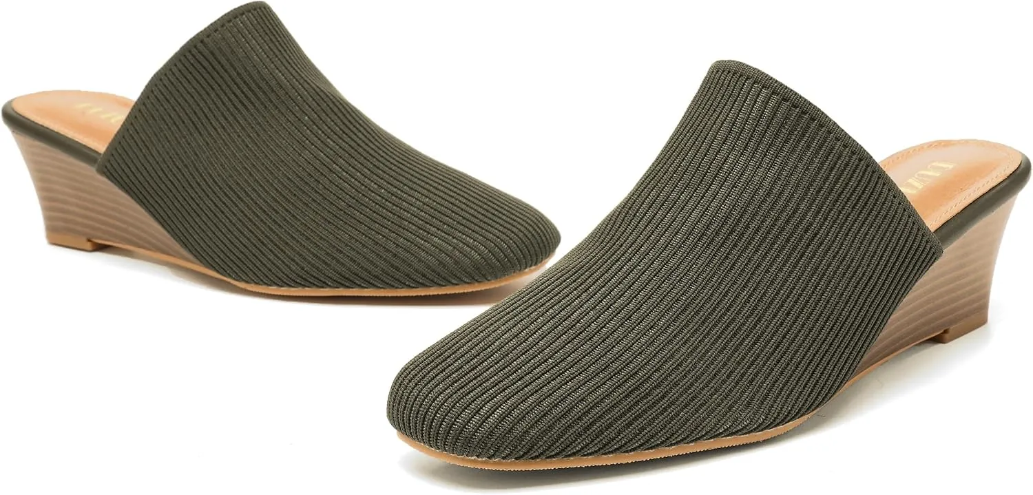 Womens Stacked Heel Wedges Knitted Heeled Mules,Ladies High Heel Slip on Comfortable Trendy Dressy Casual Fancy Holiday Going Out Everyday Crochet Elegant Shoe