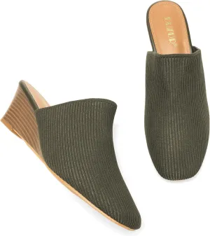 Womens Stacked Heel Wedges Knitted Heeled Mules,Ladies High Heel Slip on Comfortable Trendy Dressy Casual Fancy Holiday Going Out Everyday Crochet Elegant Shoe