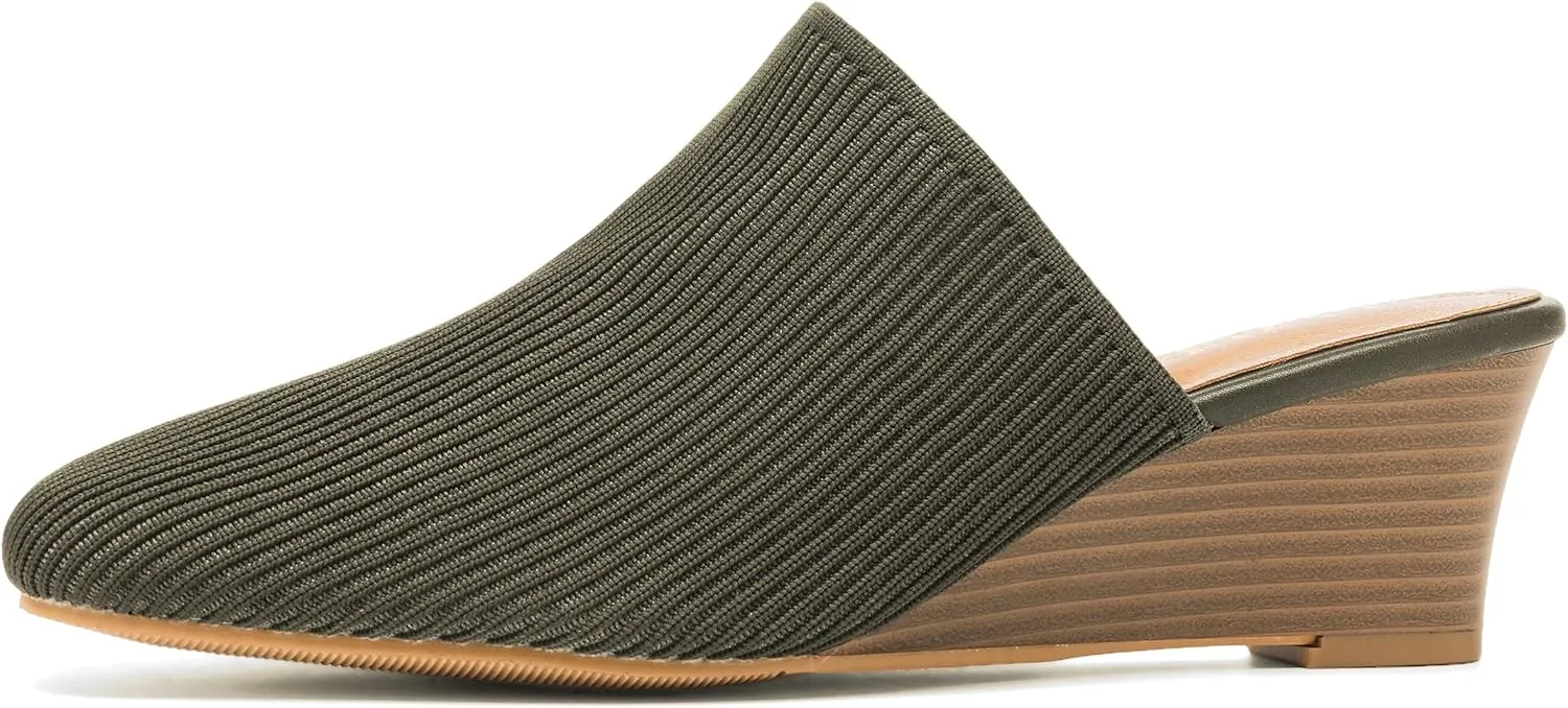 Womens Stacked Heel Wedges Knitted Heeled Mules,Ladies High Heel Slip on Comfortable Trendy Dressy Casual Fancy Holiday Going Out Everyday Crochet Elegant Shoe