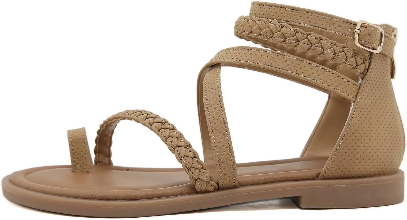 Women's Strap Flat Flip Flops with Arch Support 2025 Summer Fashion Open Toe Casual Backless Fish Mouth Ring Toe Bohemian Comfortable Sandals Casual Comfortable Summer Backless Mules Adjustable Slide