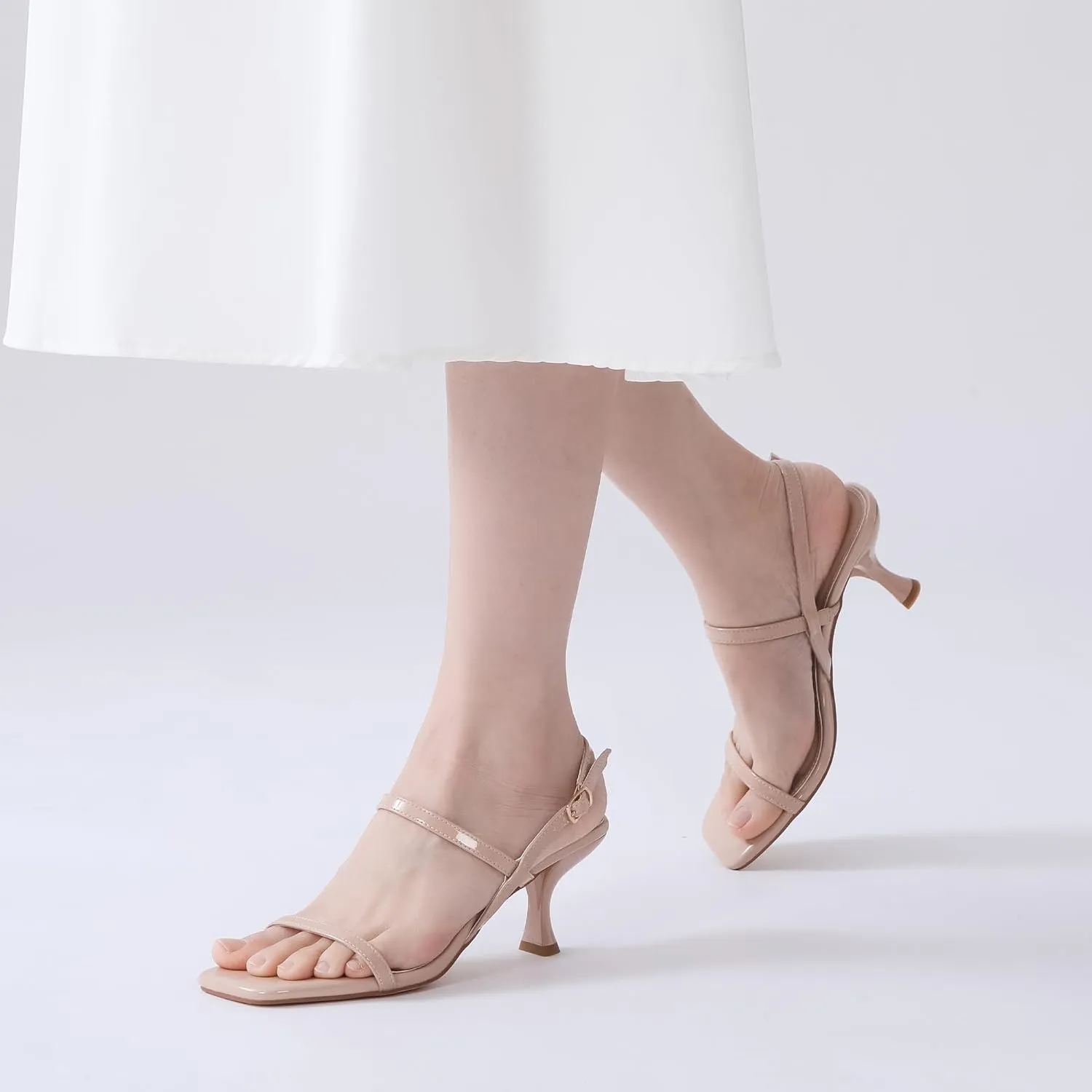 Women's Strappy Kitten Heel Sandals Square Open Toe Low Heel Buckle Ankle Strap Comfortable Fashion Wedding Party Dressy Shoes
