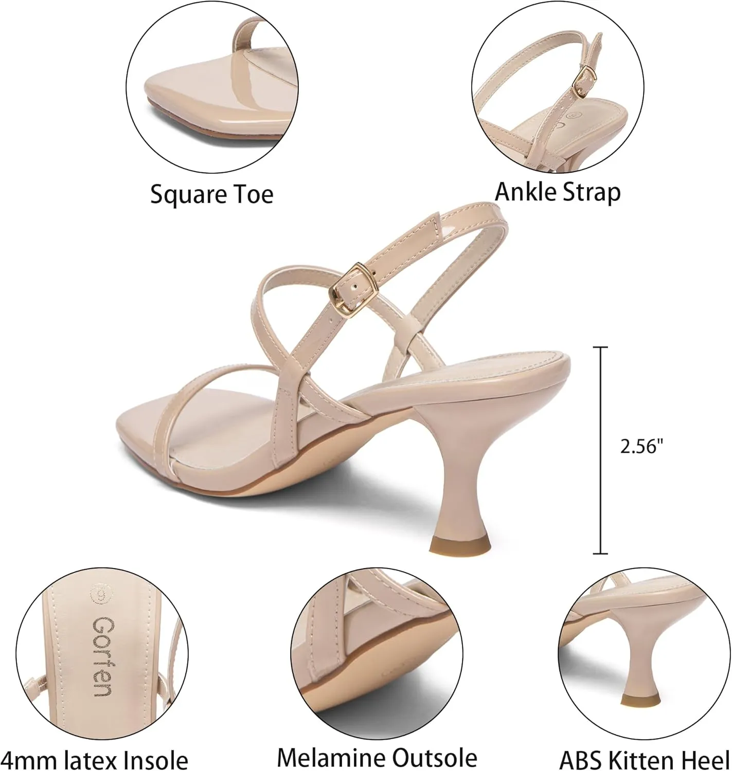 Women's Strappy Kitten Heel Sandals Square Open Toe Low Heel Buckle Ankle Strap Comfortable Fashion Wedding Party Dressy Shoes