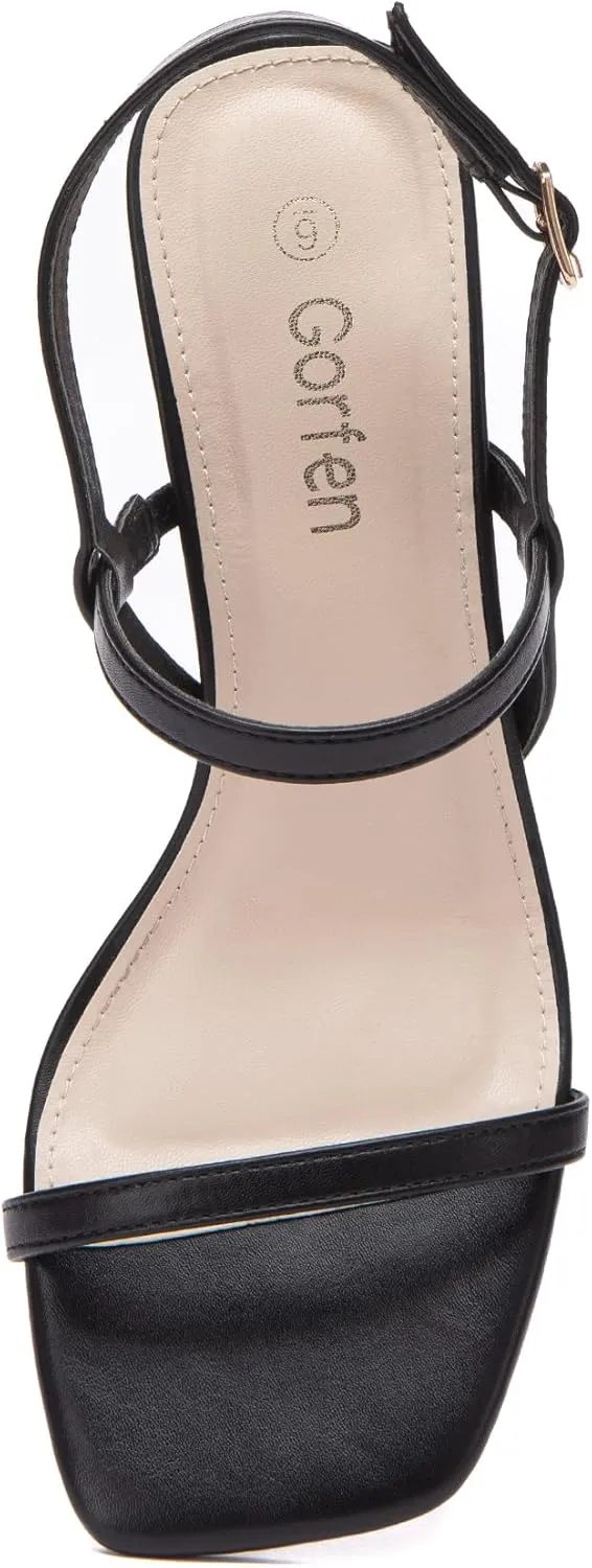Women's Strappy Kitten Heel Sandals Square Open Toe Low Heel Buckle Ankle Strap Comfortable Fashion Wedding Party Dressy Shoes