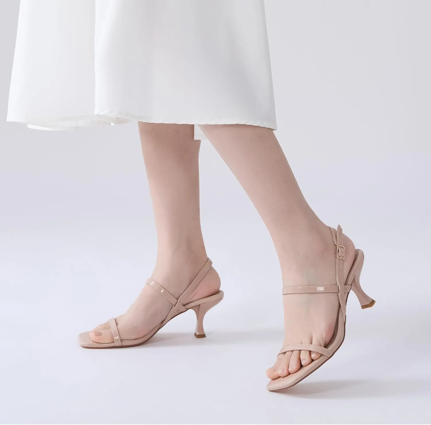 Women's Strappy Kitten Heel Sandals Square Open Toe Low Heel Buckle Ankle Strap Comfortable Fashion Wedding Party Dressy Shoes