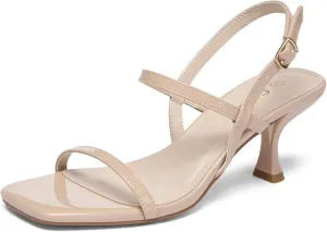 Women's Strappy Kitten Heel Sandals Square Open Toe Low Heel Buckle Ankle Strap Comfortable Fashion Wedding Party Dressy Shoes