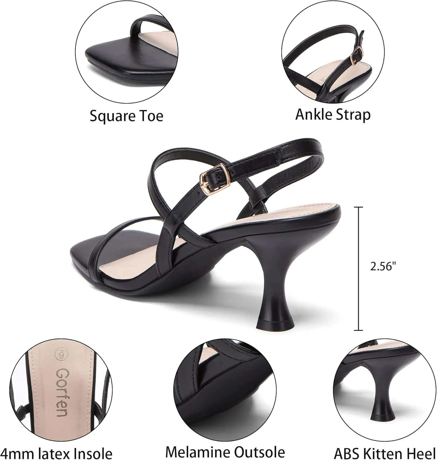 Women's Strappy Kitten Heel Sandals Square Open Toe Low Heel Buckle Ankle Strap Comfortable Fashion Wedding Party Dressy Shoes