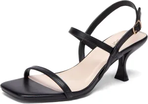 Women's Strappy Kitten Heel Sandals Square Open Toe Low Heel Buckle Ankle Strap Comfortable Fashion Wedding Party Dressy Shoes