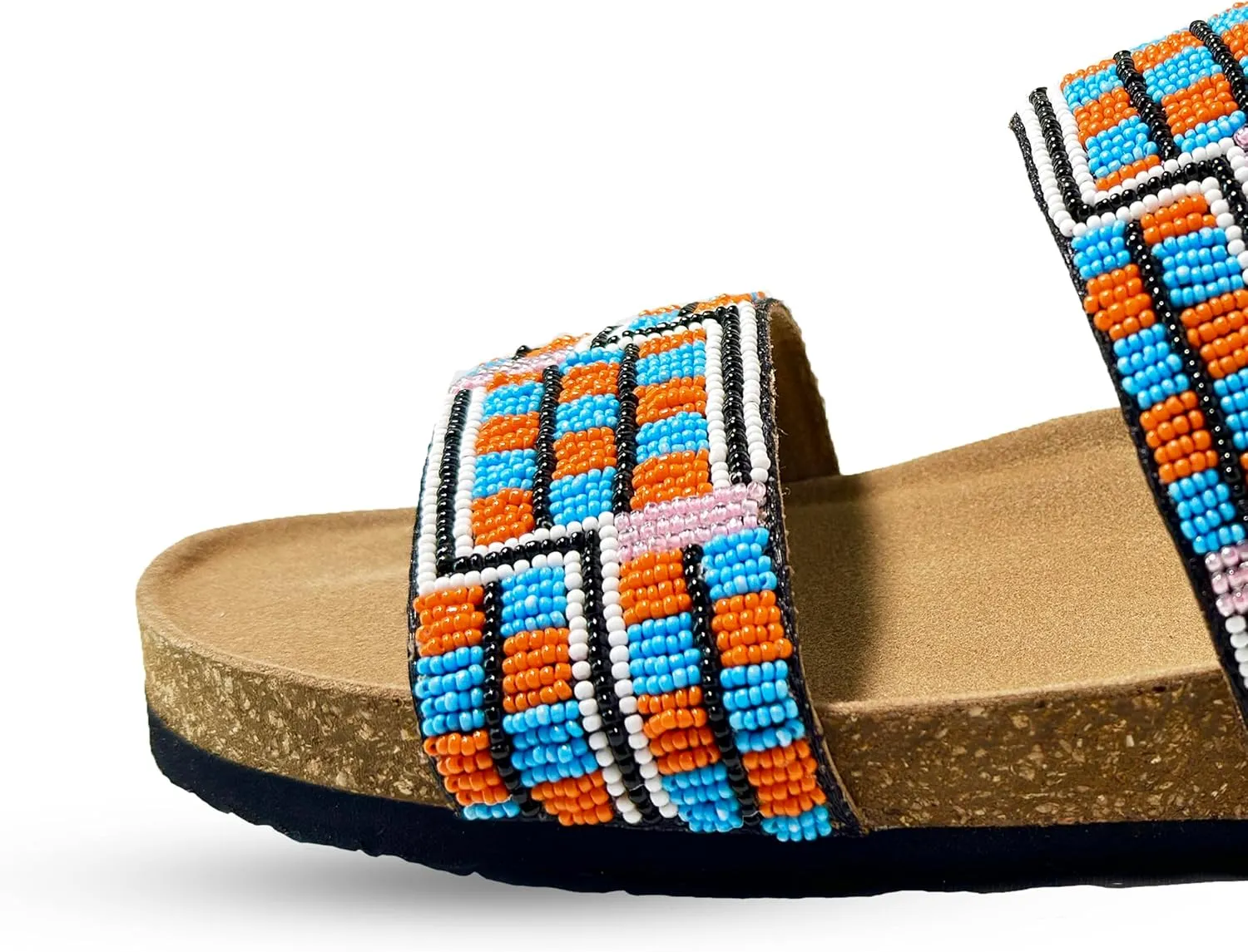 Women's Suede Cork Footbed Handmade Beaded Slide Sandal