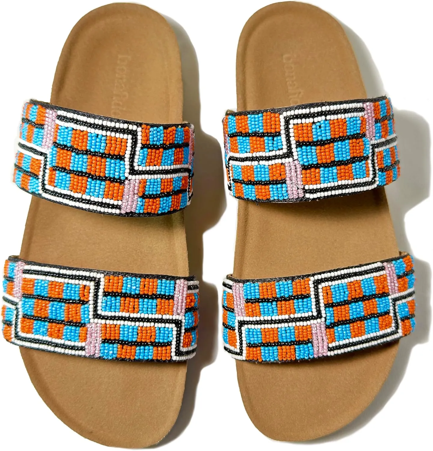 Women's Suede Cork Footbed Handmade Beaded Slide Sandal