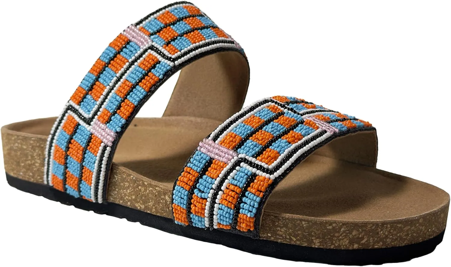 Women's Suede Cork Footbed Handmade Beaded Slide Sandal