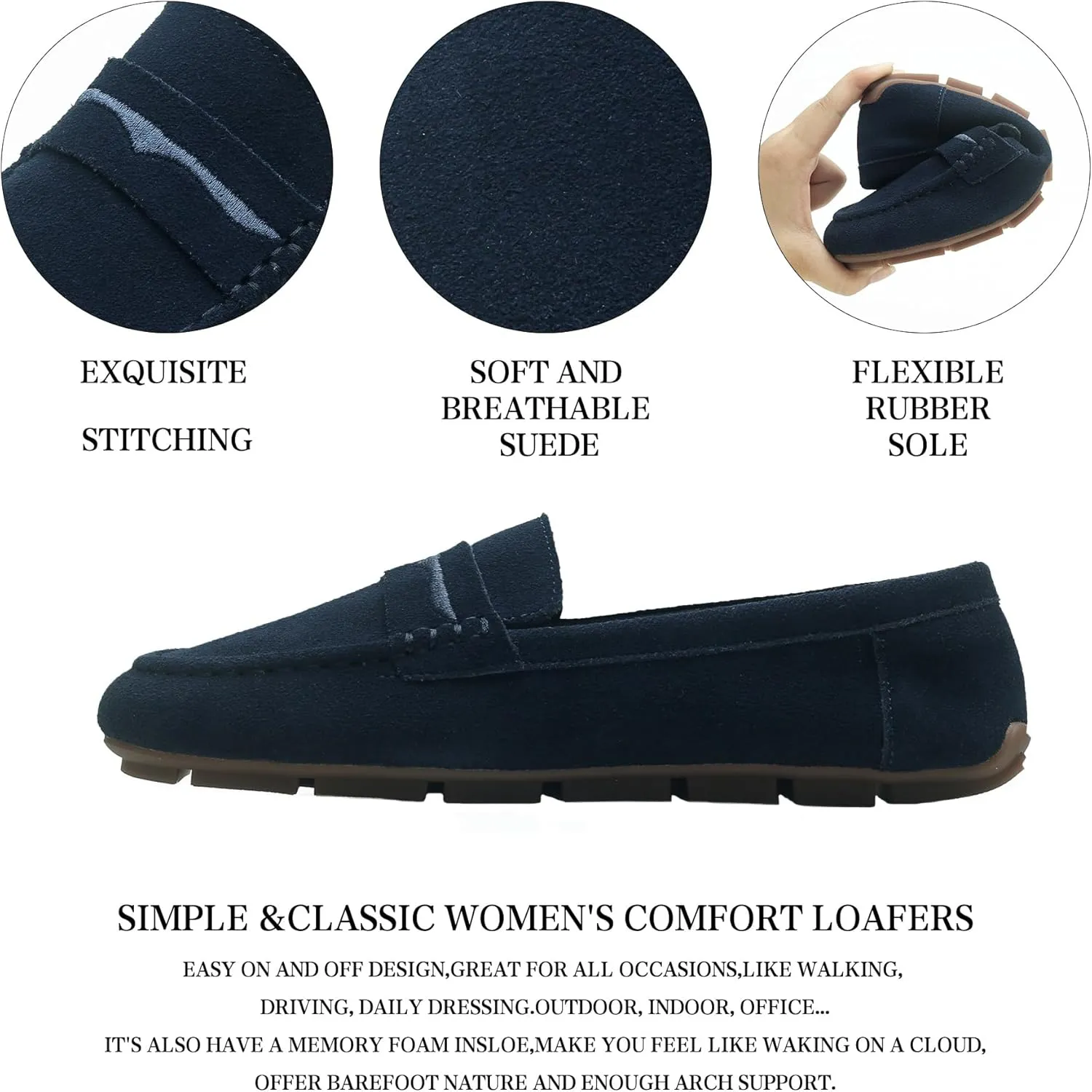 Women's Suede Leather Driving Loafers Comfortable and Elegant Mocasin Shoes Penny Shoes