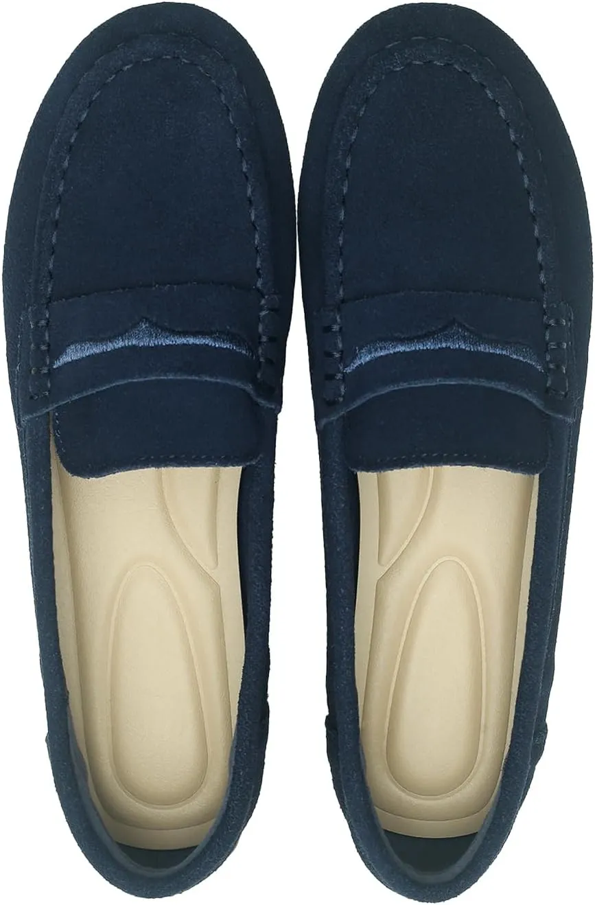 Women's Suede Leather Driving Loafers Comfortable and Elegant Mocasin Shoes Penny Shoes