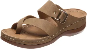 Women's Summer Flats Arch Support Beach Walking Flip Flops Comfort Lightweight Slip on Clip Toe Sandals Low Wedge Slippers