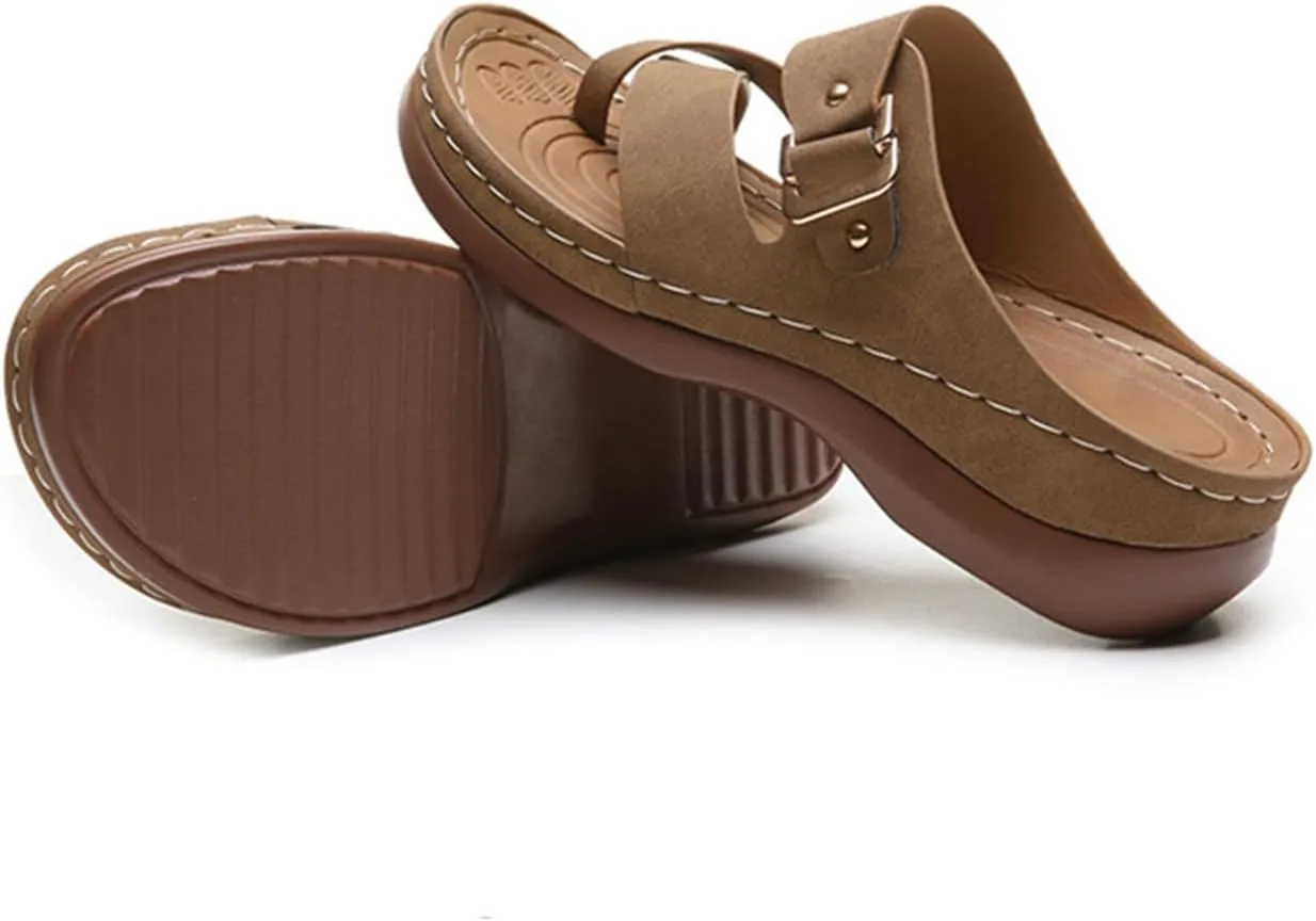 Women's Summer Flats Arch Support Beach Walking Flip Flops Comfort Lightweight Slip on Clip Toe Sandals Low Wedge Slippers