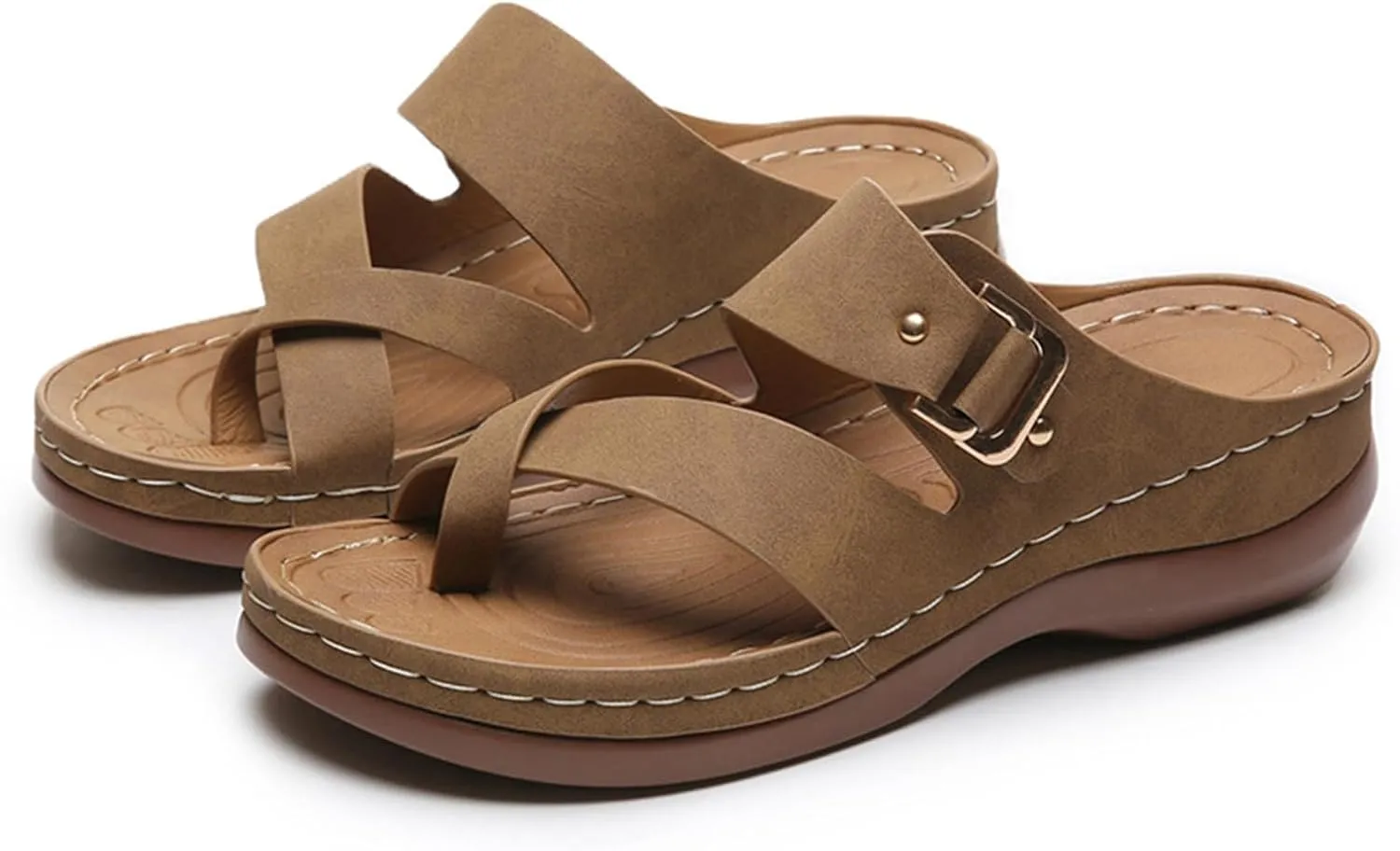 Women's Summer Flats Arch Support Beach Walking Flip Flops Comfort Lightweight Slip on Clip Toe Sandals Low Wedge Slippers