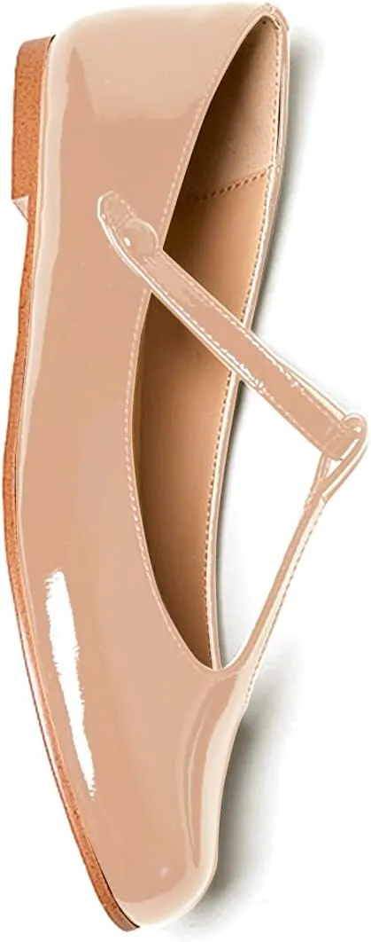 Women's Vintage Patent Leather Round Toe Cutout T-Strap Dress Flats Shoes Comfortable Causal Closed Toe Slip On Mary Jane Flats Pumps