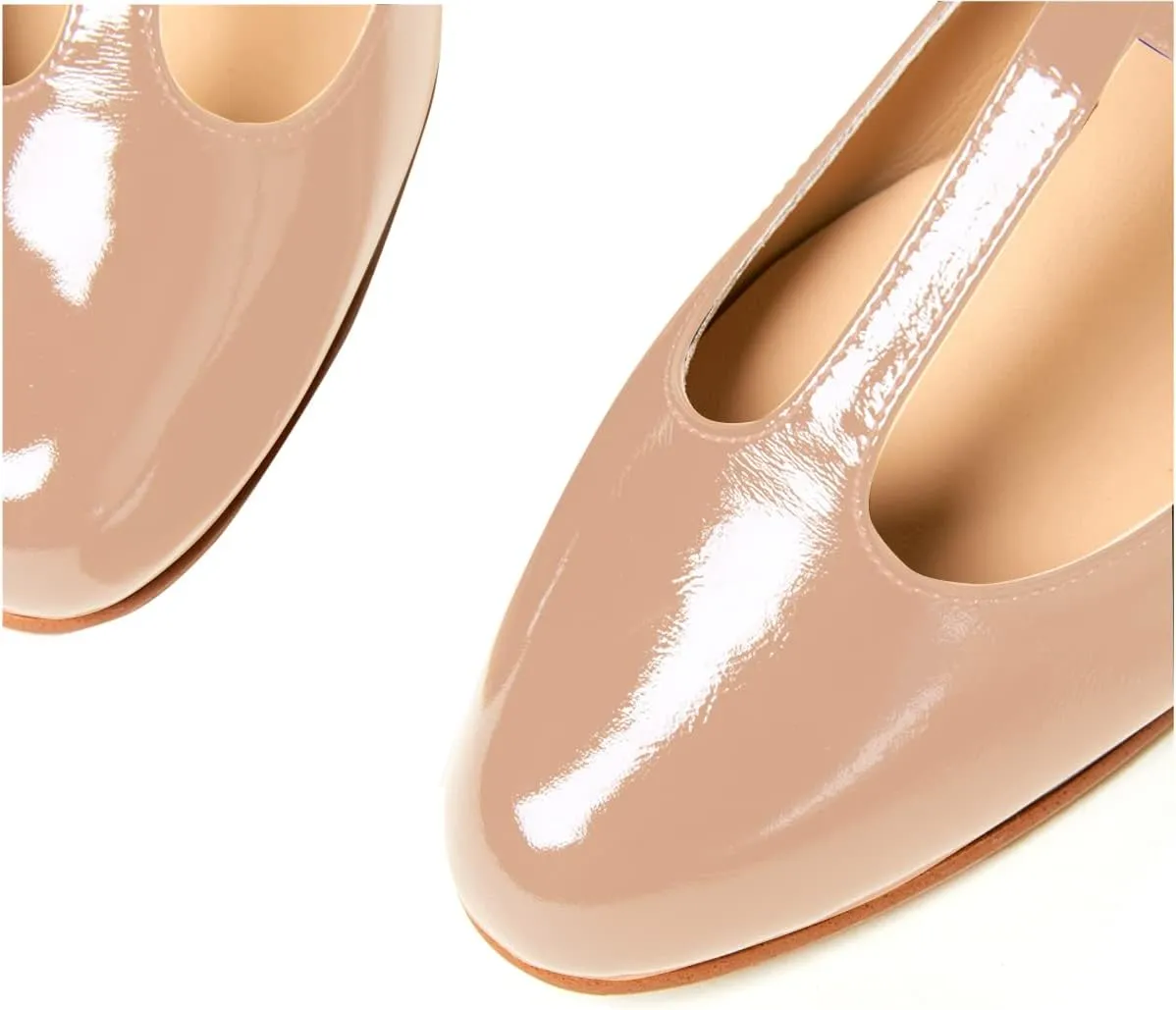 Women's Vintage Patent Leather Round Toe Cutout T-Strap Dress Flats Shoes Comfortable Causal Closed Toe Slip On Mary Jane Flats Pumps