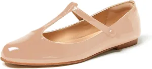 Women's Vintage Patent Leather Round Toe Cutout T-Strap Dress Flats Shoes Comfortable Causal Closed Toe Slip On Mary Jane Flats Pumps