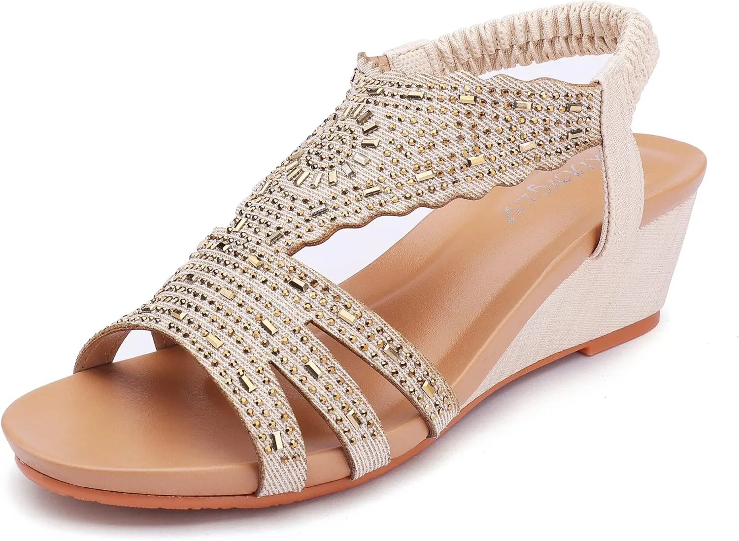 Womens Wedge Sandals Elastic Ankle Straps Open Toe Elegant Thick Soles Comfortable Dream Pairs