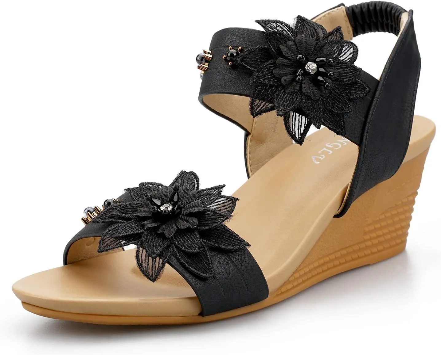 Womens Wedge Sandals Elastic Ankle Straps Open Toe Elegant Thick Soles Comfortable Dream Pairs