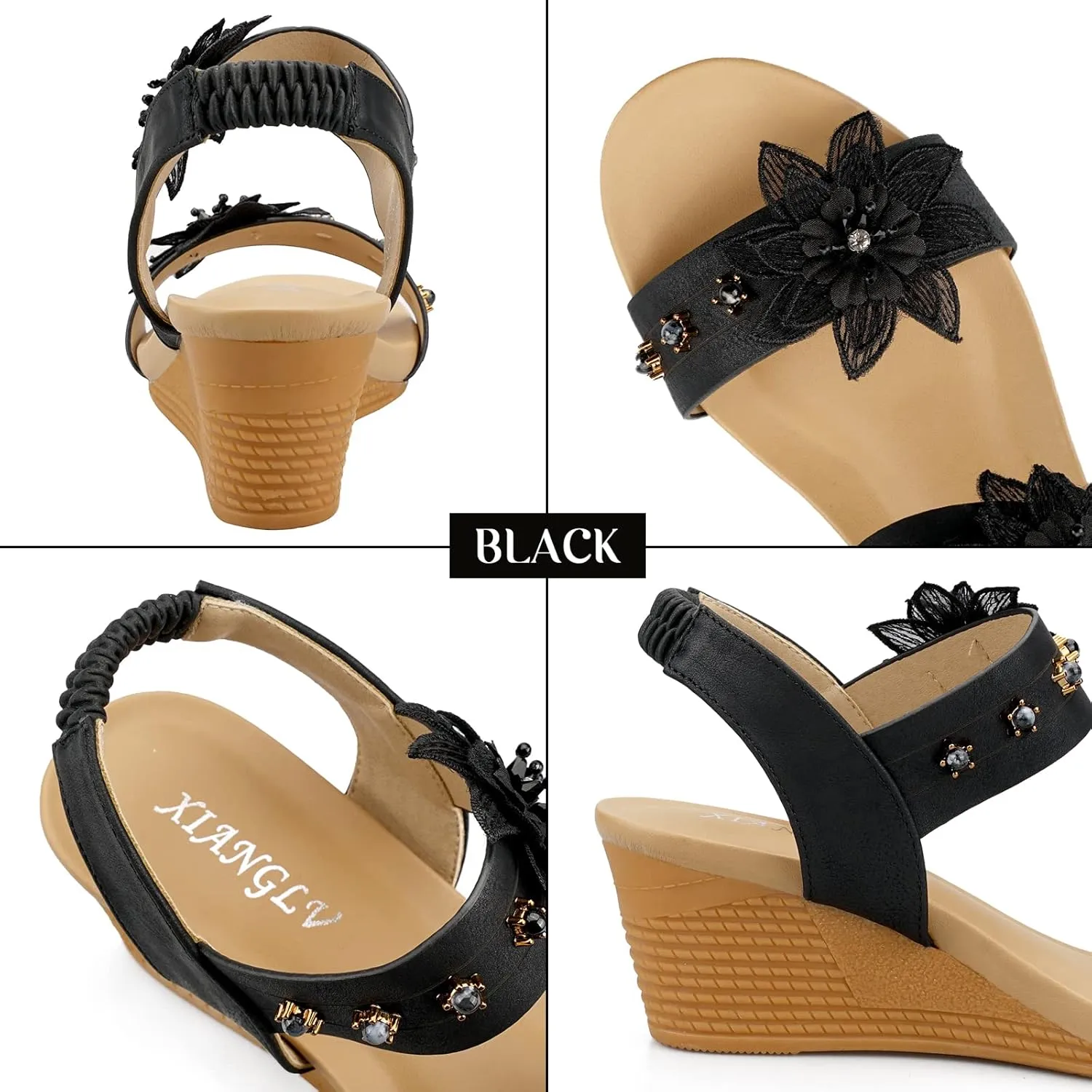 Womens Wedge Sandals Elastic Ankle Straps Open Toe Elegant Thick Soles Comfortable Dream Pairs