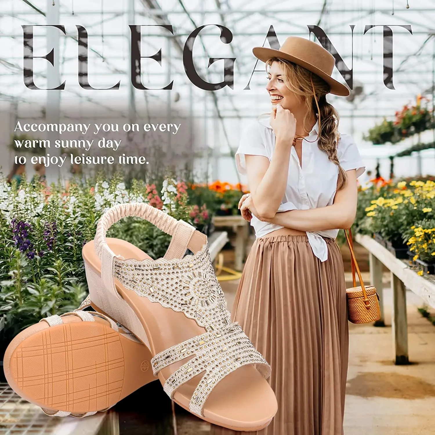 Womens Wedge Sandals Elastic Ankle Straps Open Toe Elegant Thick Soles Comfortable Dream Pairs