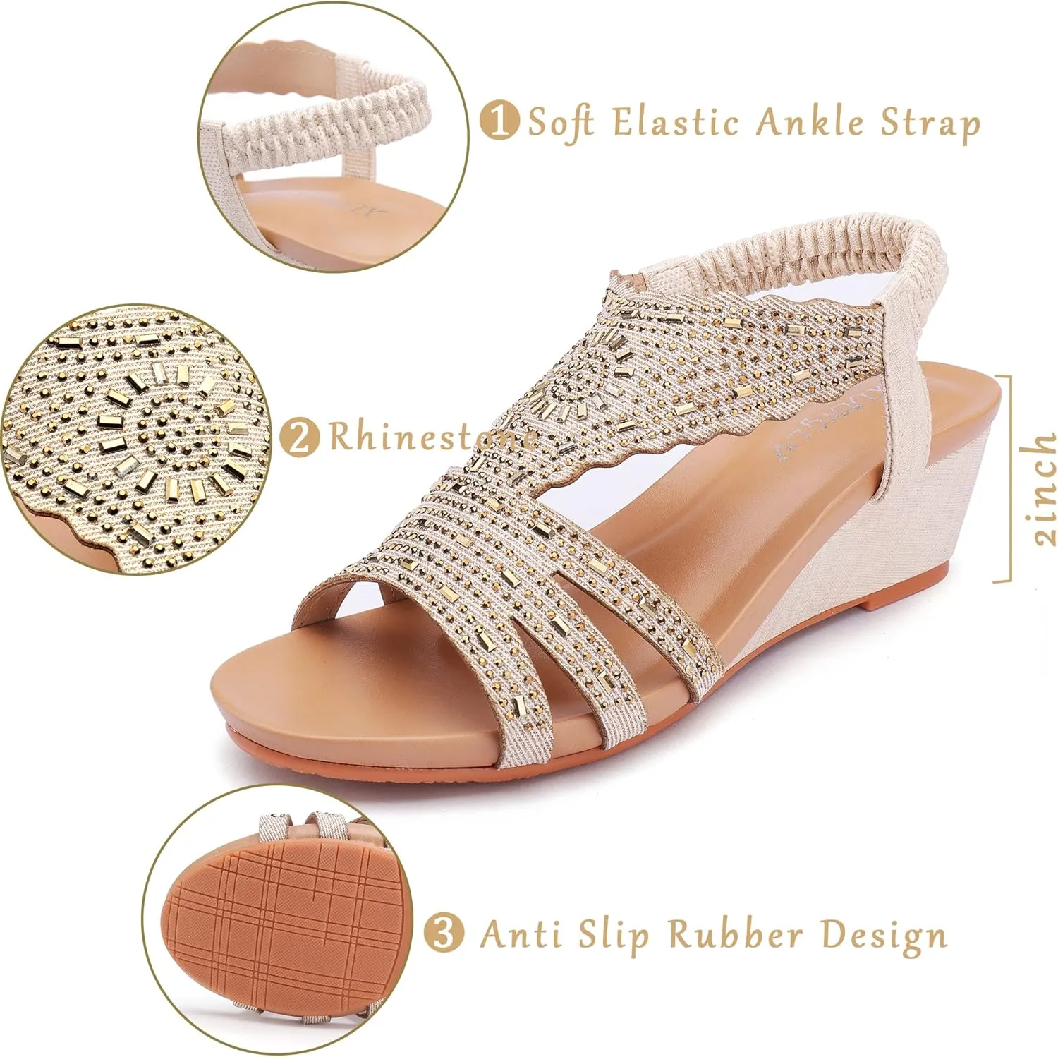 Womens Wedge Sandals Elastic Ankle Straps Open Toe Elegant Thick Soles Comfortable Dream Pairs