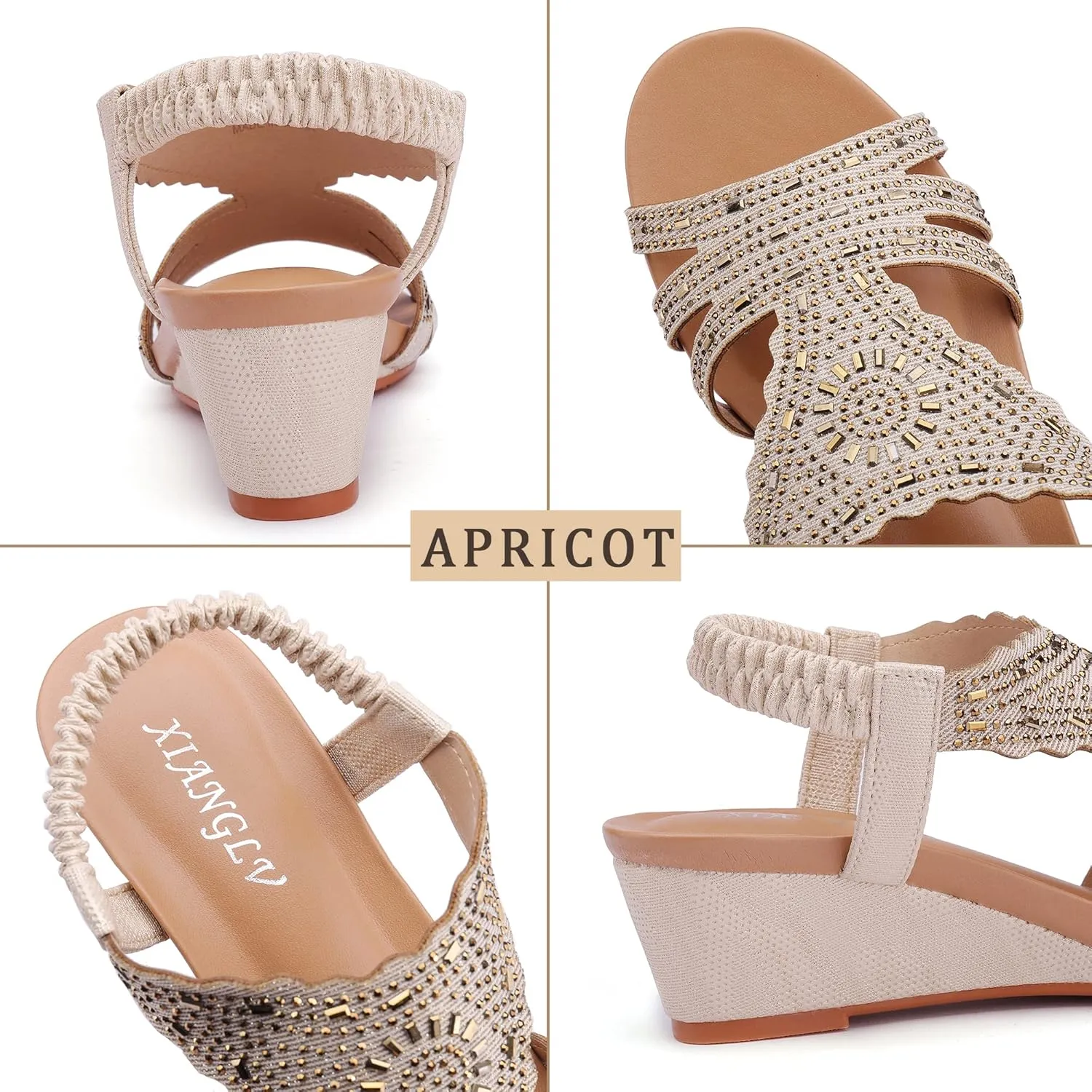 Womens Wedge Sandals Elastic Ankle Straps Open Toe Elegant Thick Soles Comfortable Dream Pairs