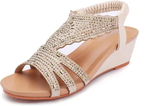 Womens Wedge Sandals Elastic Ankle Straps Open Toe Elegant Thick Soles Comfortable Dream Pairs