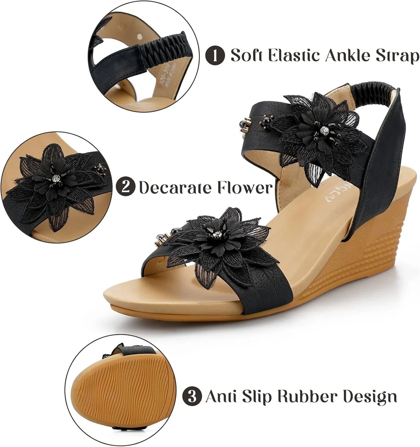 Womens Wedge Sandals Elastic Ankle Straps Open Toe Elegant Thick Soles Comfortable Dream Pairs