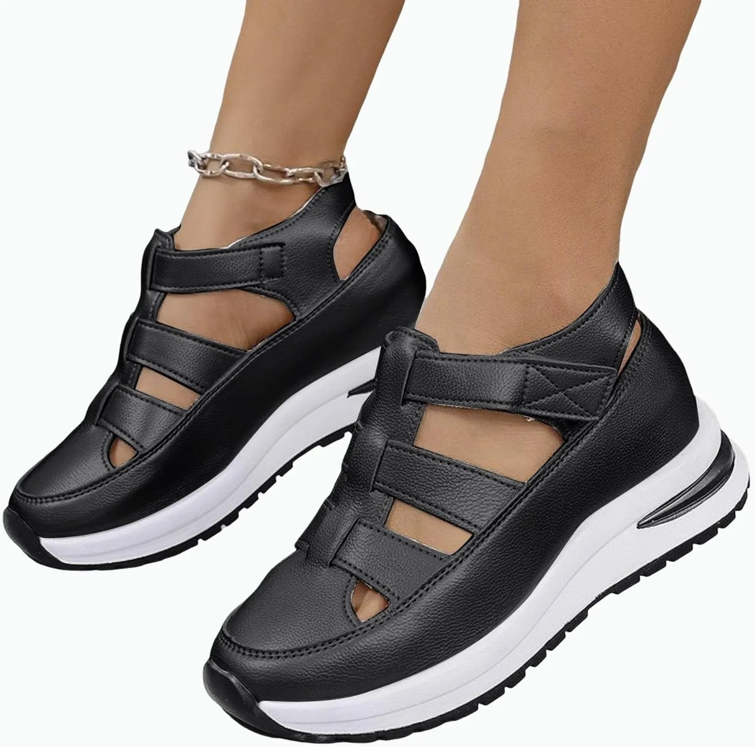 Women's Wedges Sandals Breathable Comfortable Platform Closed Toe Non Slip Sneakers Casual Hollow Out Sandals