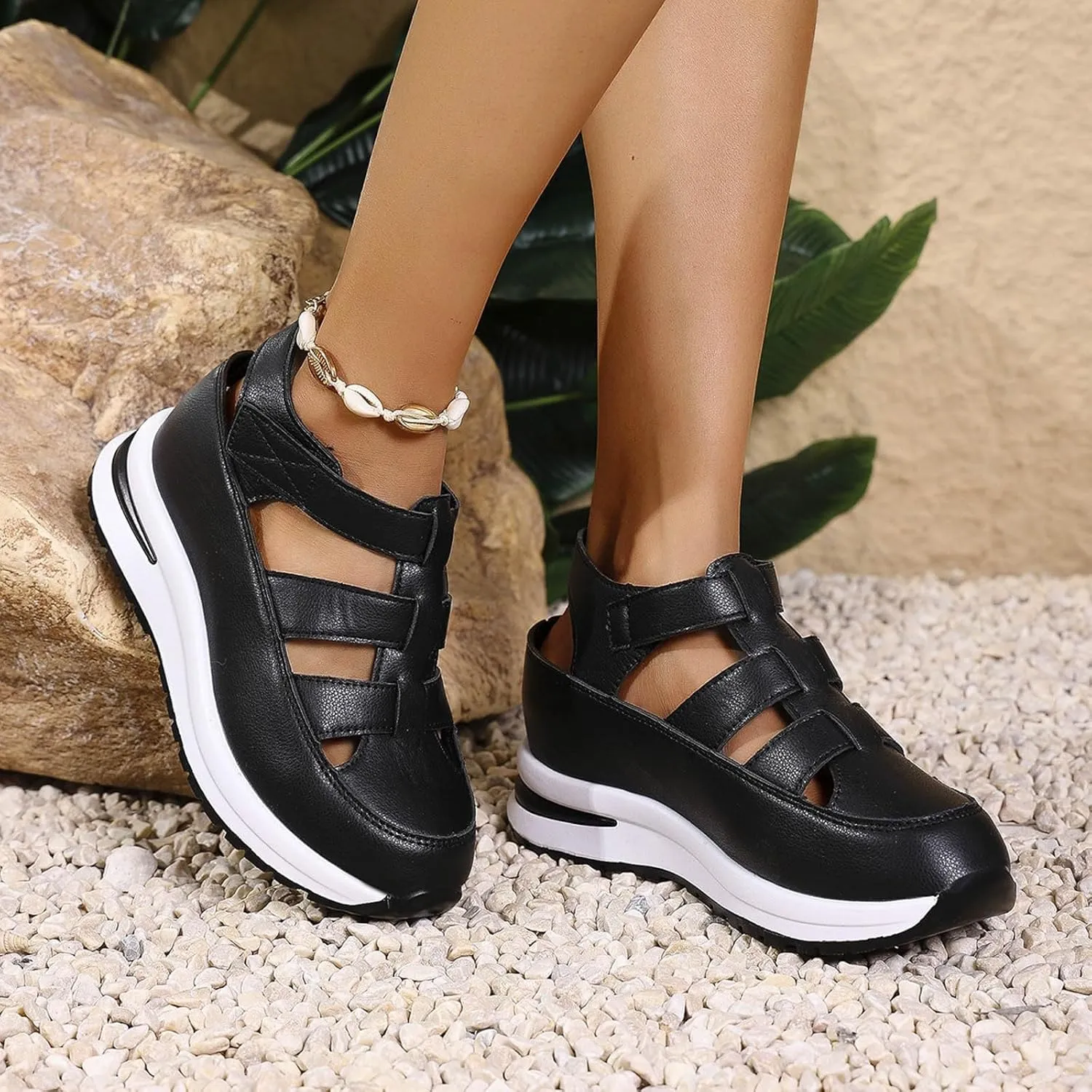 Women's Wedges Sandals Breathable Comfortable Platform Closed Toe Non Slip Sneakers Casual Hollow Out Sandals