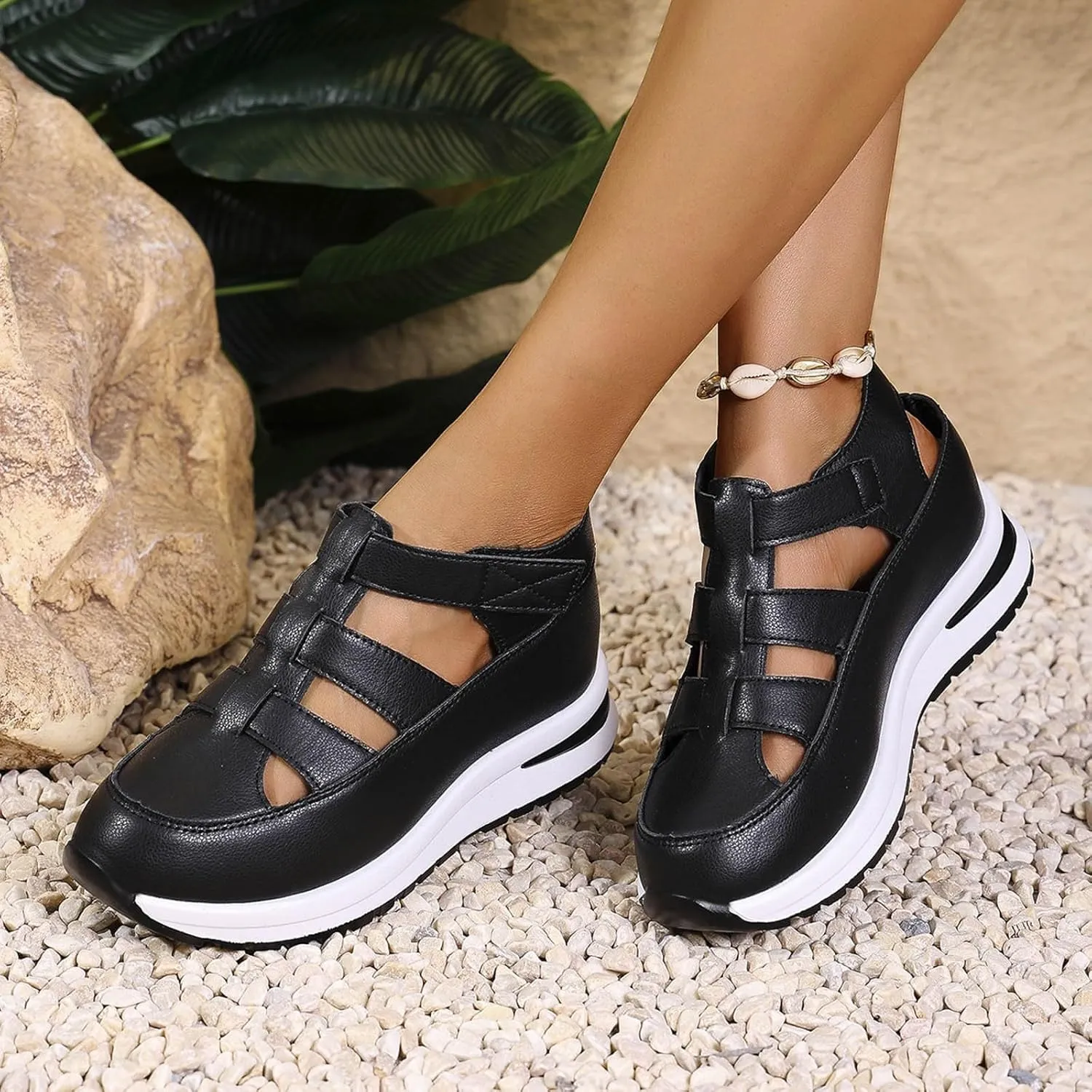 Women's Wedges Sandals Breathable Comfortable Platform Closed Toe Non Slip Sneakers Casual Hollow Out Sandals