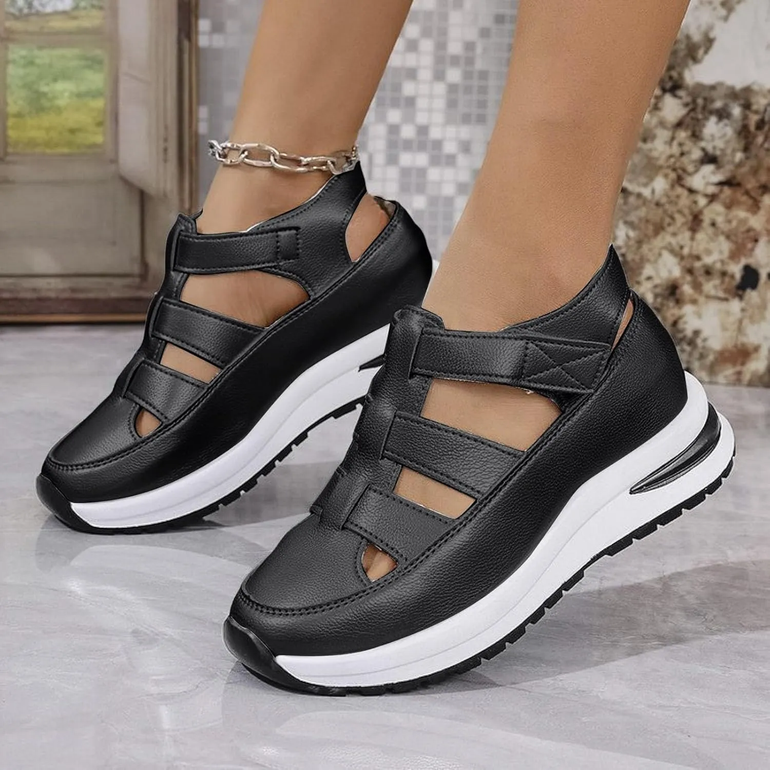 Women's Wedges Sandals Breathable Comfortable Platform Closed Toe Non Slip Sneakers Casual Hollow Out Sandals