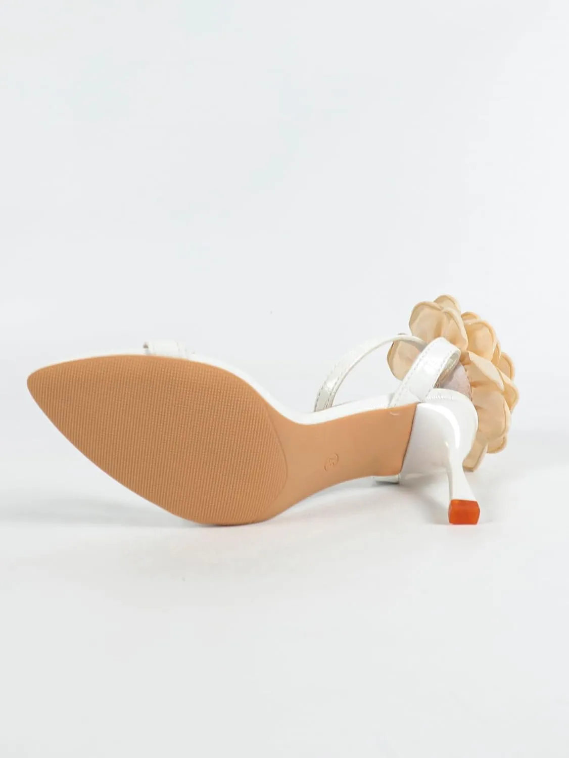 Women's White High Heel Peep Toe Shoes with Decorative Flower and Ankle Strap, Elegant Stiletto Heels for Weddings, Prom & Formal Events