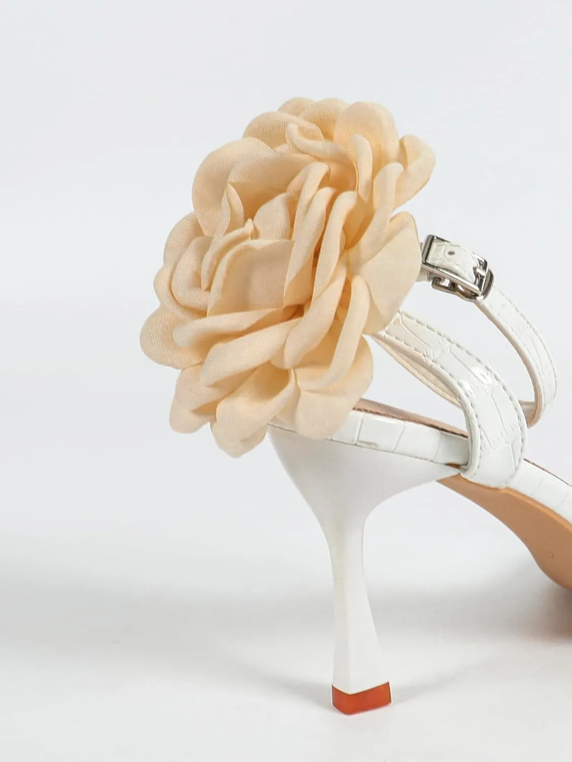 Women's White High Heel Peep Toe Shoes with Decorative Flower and Ankle Strap, Elegant Stiletto Heels for Weddings, Prom & Formal Events