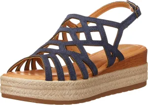 Women's Zip-Italy Platform Sandal Flat, Navy Suede Leather, 8