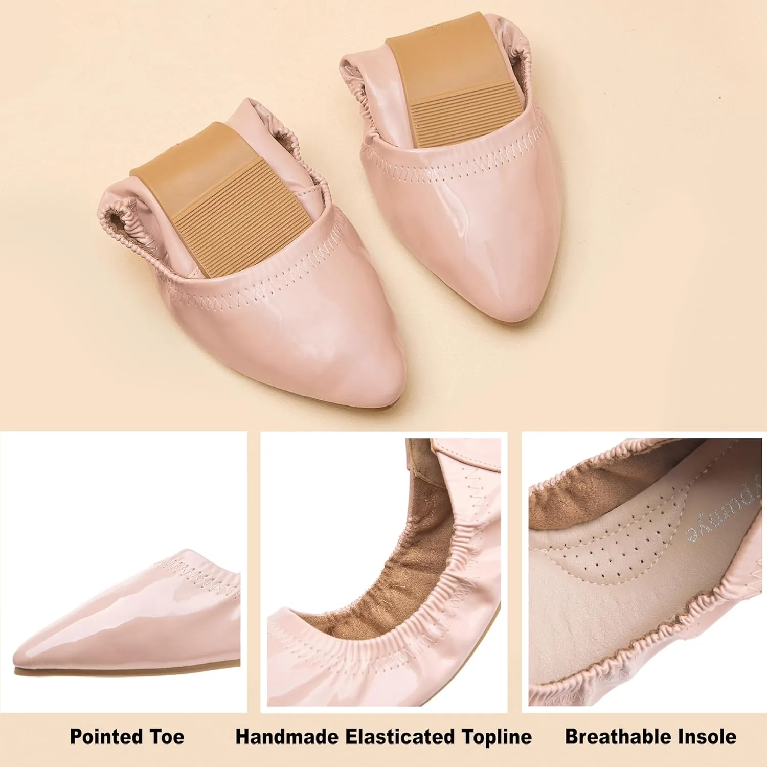 WONDERWAY Womens Foldable Ballet Flats, Comfortable Flat Breathable Ballet Shoes