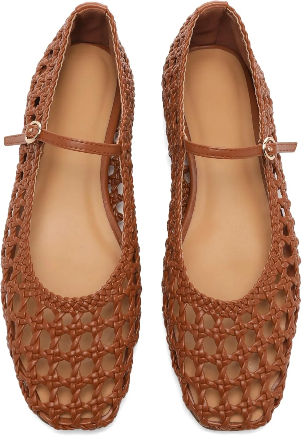 Woven Mesh Ballet Flats for Women with Metal Buckle Strap Ballerina Flat Shoes Comfortable Round Toe Mary Jane Flat.