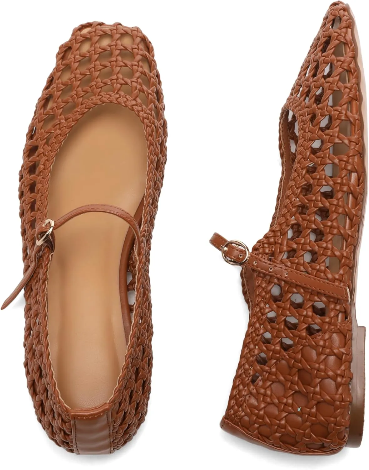 Woven Mesh Ballet Flats for Women with Metal Buckle Strap Ballerina Flat Shoes Comfortable Round Toe Mary Jane Flat.