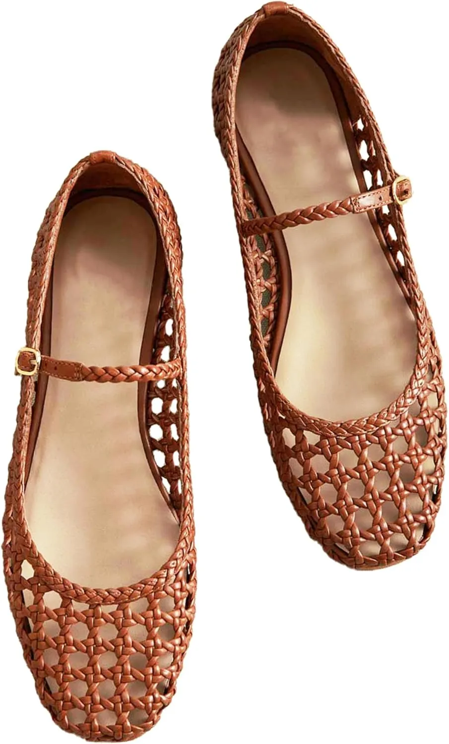 Woven Mesh Ballet Flats for Women with Metal Buckle Strap Ballerina Flat Shoes Comfortable Round Toe Mary Jane Flat.
