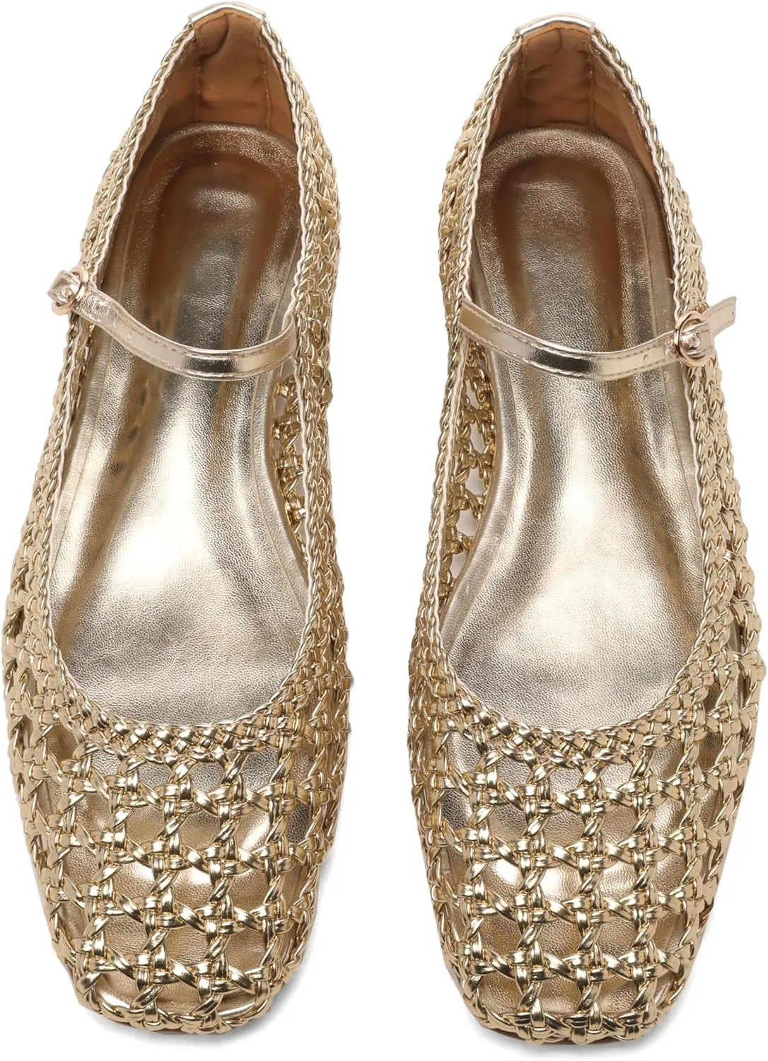 Woven Mesh Ballet Flats for Women with Metal Buckle Strap Ballerina Flat Shoes Comfortable Round Toe Mary Jane Flat.