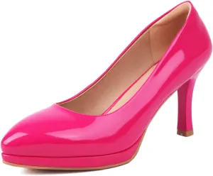 XIEDA Women's Pointed Toe Low Platform High Heels 3 Inch Patent Leather Pumps Classic Elegant for All Occasions