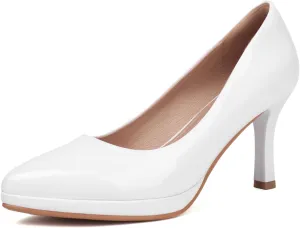 XIEDA Women's Pointed Toe Low Platform High Heels 3 Inch Patent Leather Pumps Classic Elegant for All Occasions