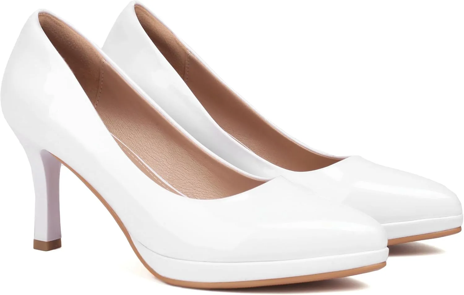 XIEDA Women's Pointed Toe Low Platform High Heels 3 Inch Patent Leather Pumps Classic Elegant for All Occasions