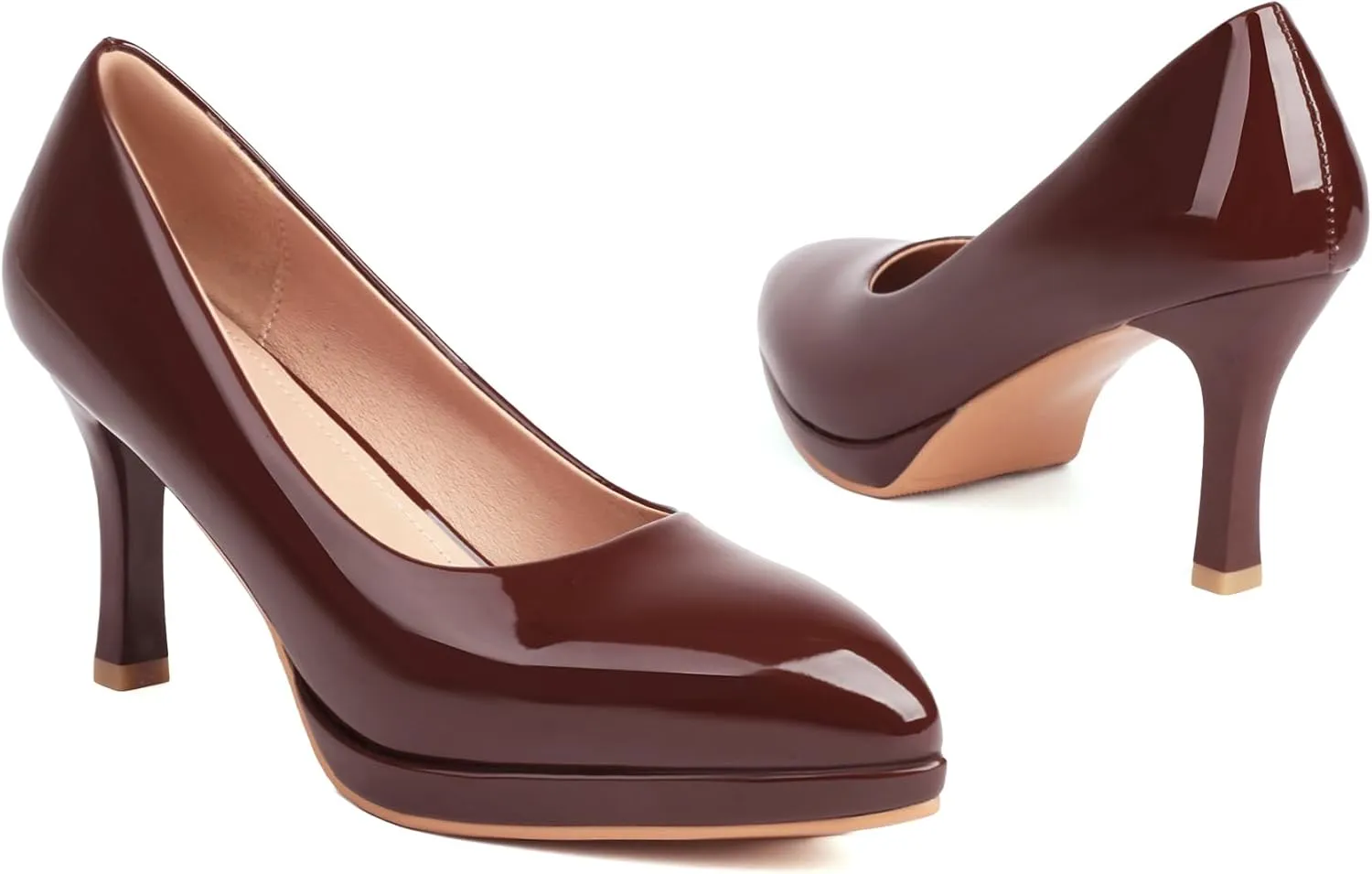 XIEDA Women's Pointed Toe Low Platform High Heels 3 Inch Patent Leather Pumps Classic Elegant for All Occasions