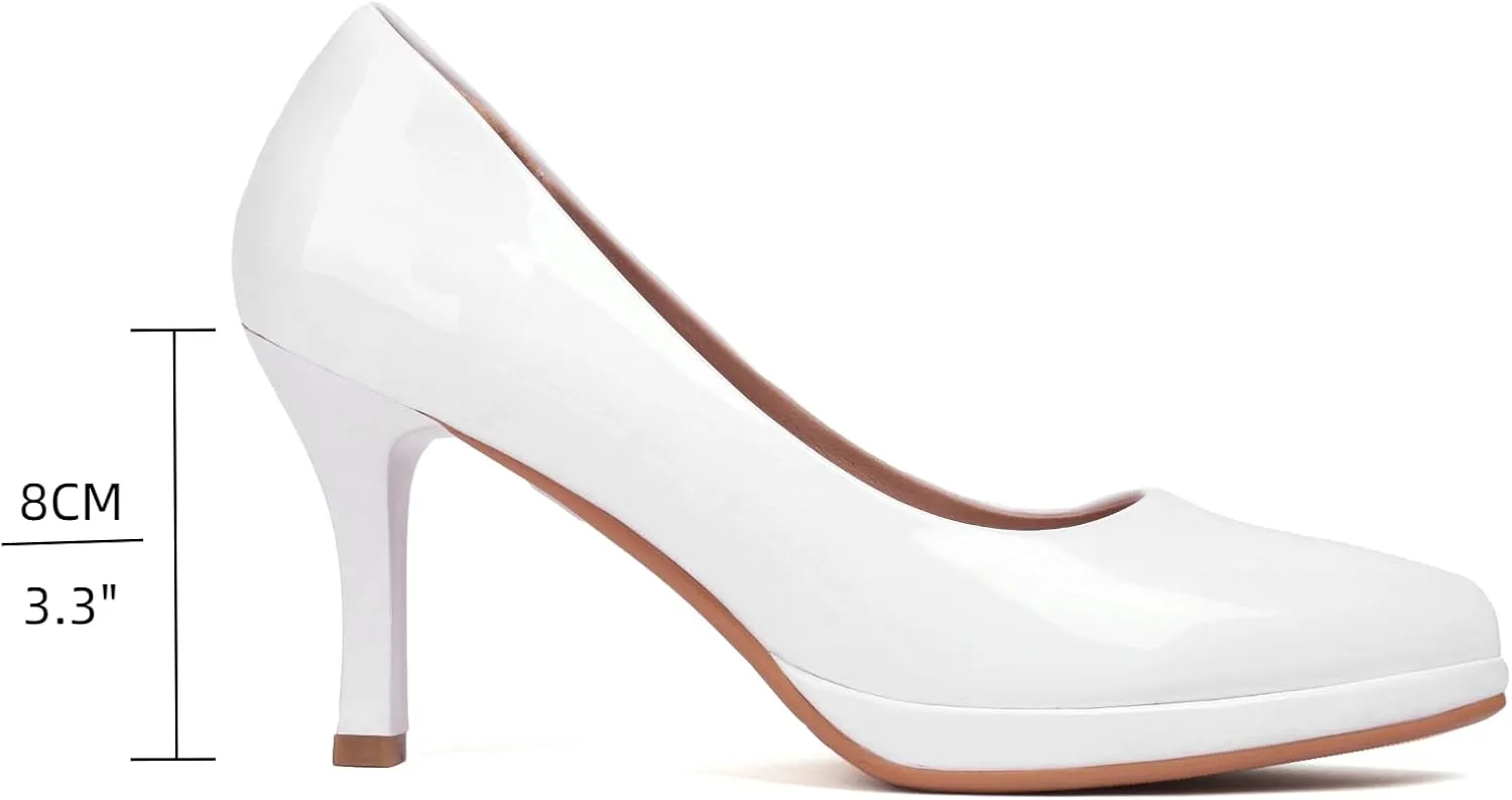 XIEDA Women's Pointed Toe Low Platform High Heels 3 Inch Patent Leather Pumps Classic Elegant for All Occasions