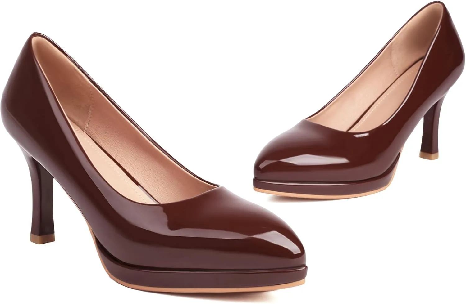 XIEDA Women's Pointed Toe Low Platform High Heels 3 Inch Patent Leather Pumps Classic Elegant for All Occasions