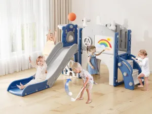 XJD Toddler Slide,12 in 1 Kids Slide for Toddlers 1-3, New Upgrade with Golf Set, Basketball Hoop, Drawing Board for Indoor Outdoor Playset,Toddler Playground (Blue White)